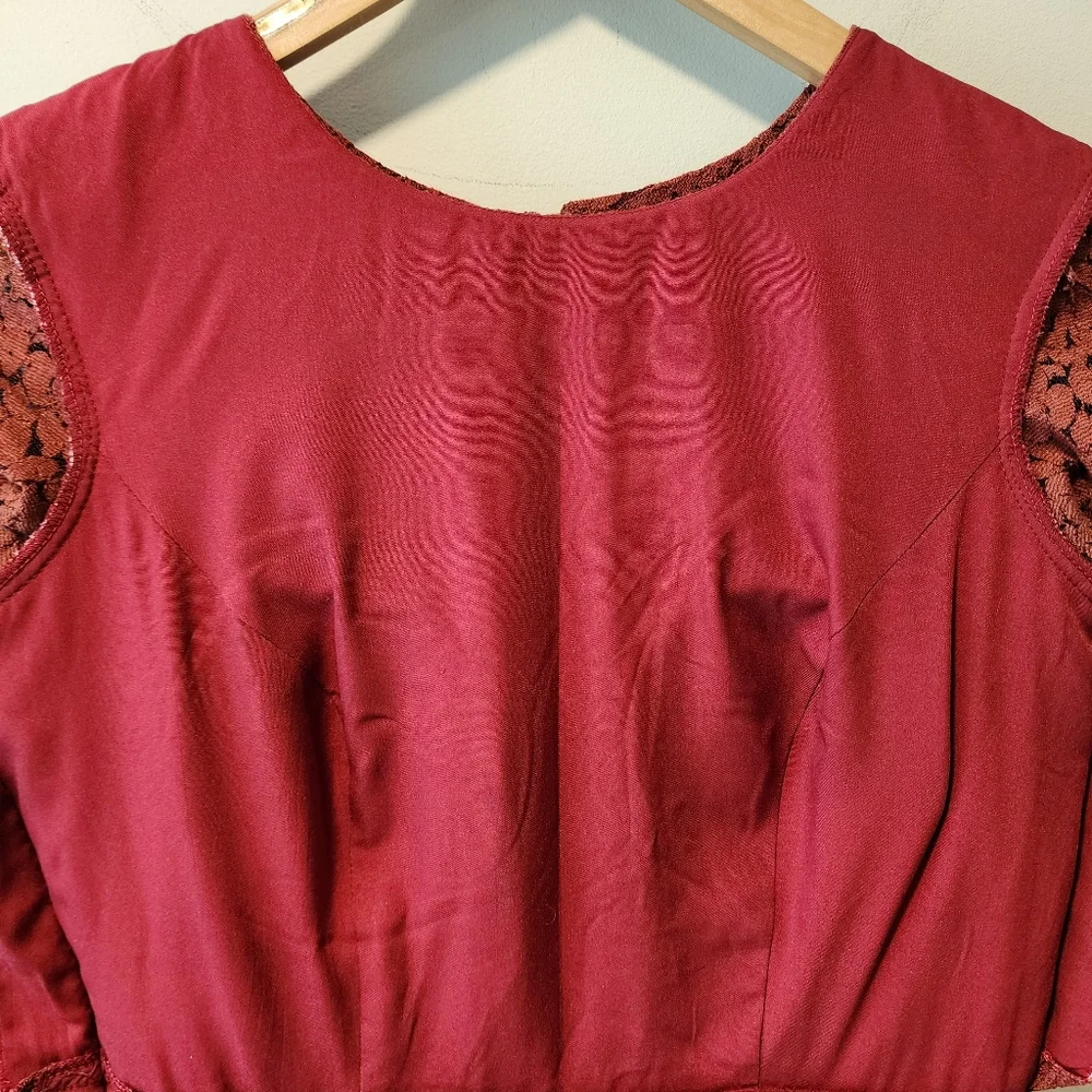 Manishii Rust/Ruby Sequin Embroidered Lace Anarkali Gown Dress Pakistani - Picture 10 of 11